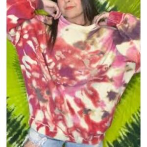 Natural Life Tie Dye Knit Sweater Women's Size L XL Pink Red Cream